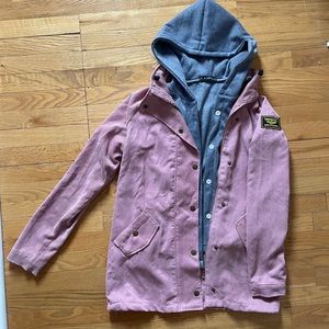 Pink Zaful corduroy jacket with grey vest insert
